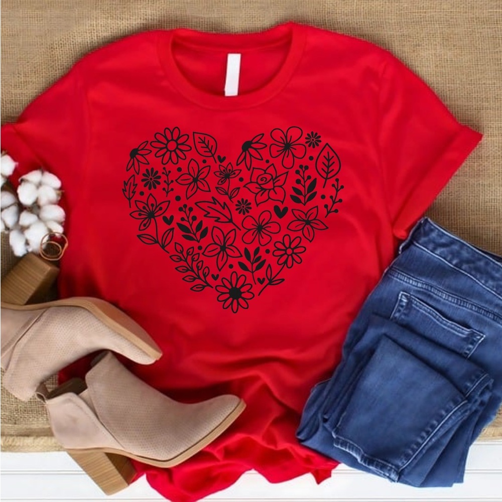 Red Floral Heart Women's Top